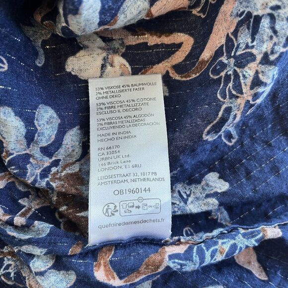 By Anthropologie Women's Blouse Size Large Long Sleeve Blue Floral Smocked Boho - Picture 10 of 12